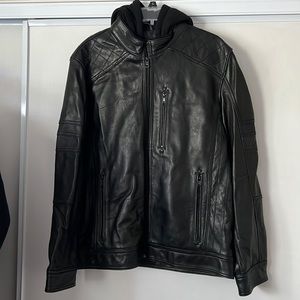 Black rivet Leather jacket with hoodie